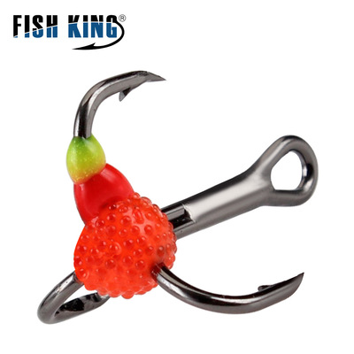 FISHKING冰釣鈎釣魚餌夜光三本鈎假餌5pcs裝仿生餌黑鎳魚鈎碳鋼鈎