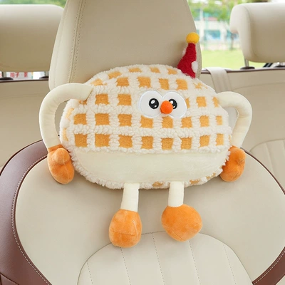 Waist support, Cartoon Creative Monster Car Cushion - plush-little-monster-headrest-check-orange