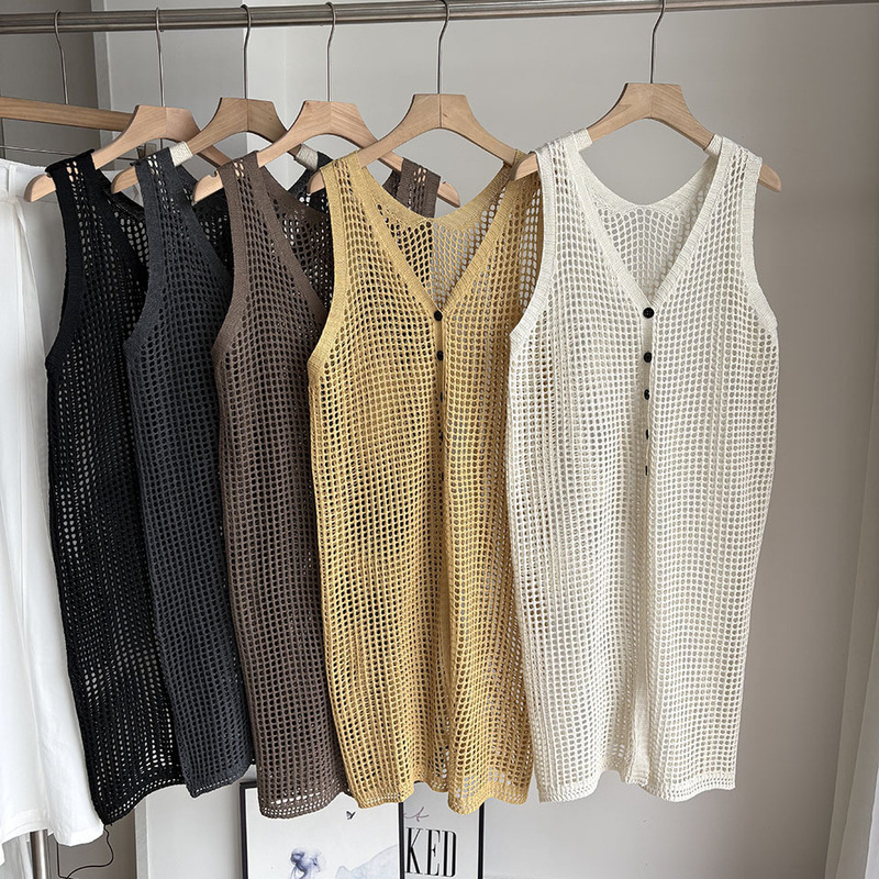 [Light Oxygen] 2026 Summer New Product Korean Style V-Neck Mid-Length Vest Women's Cardigan Sleeveless Knitwear 6390