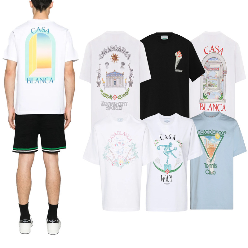 Amiri American Fashion Brand Hip-Hop Casablanca Resort Style Casablanca Short-Sleeved T-Shirt 280g Top for Men Amiri American Fashion Brand Hip-Hop Casablanca Resort Style Casablanca Short-Sleeved T-Shirt 280g Top for Men