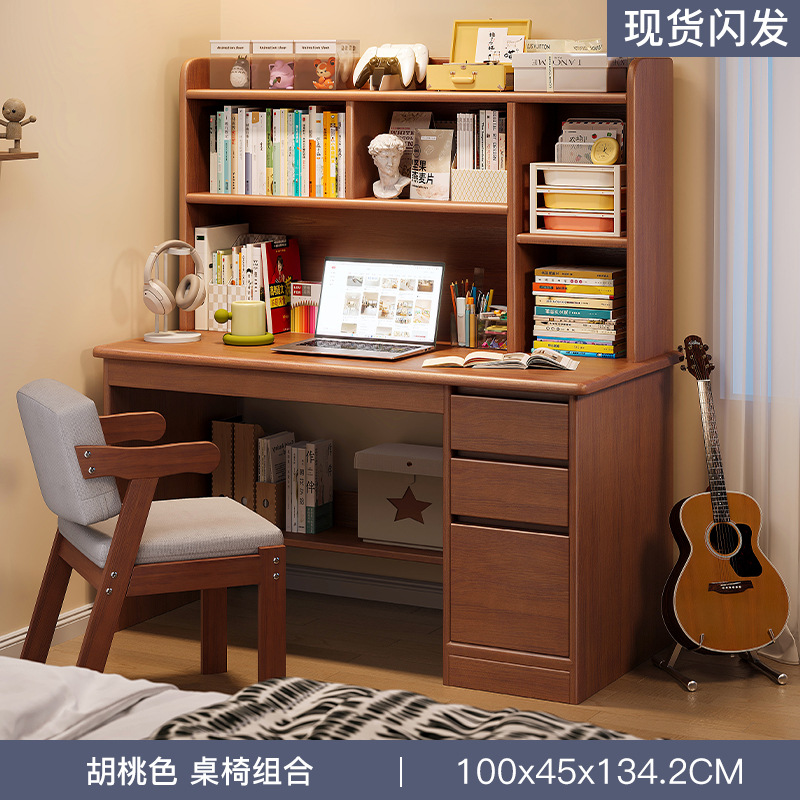 Escritorio de madera, estantería, estantería integrada, escritorio de computadora de apartamento pequeño para el hogar, dormitorio, escritorio de aprendizaje para adultos para estudiantes
