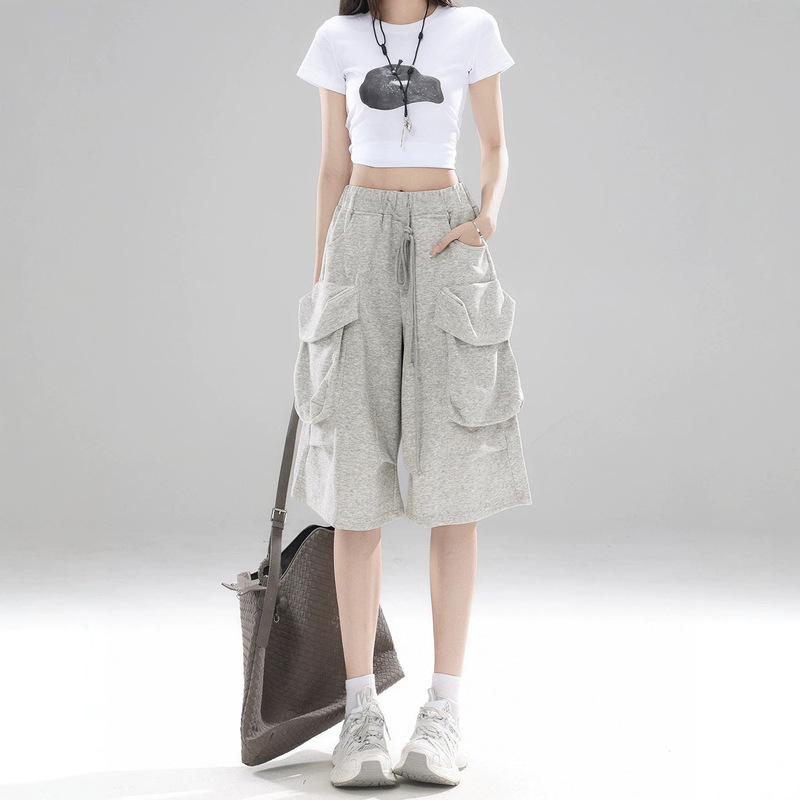 American-Style Gray Cropped Casual Pants for Women, Summer Plus-Size Thin New Loose Slimming 7/8 Length Sports Workwear Shorts American-Style Gray Cropped Casual Pants for Women, Summer Plus-Size Thin New Loose Slimming 7/8 Length Sports Workwear Shorts