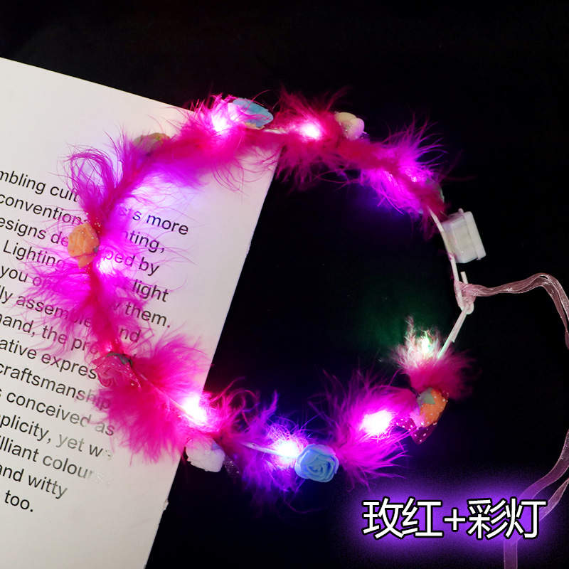 Popular pluma luminosa Garland pluma Orejas de conejo brillante luz LED flash Garland puesto de punto escénico guirnalda luminosa