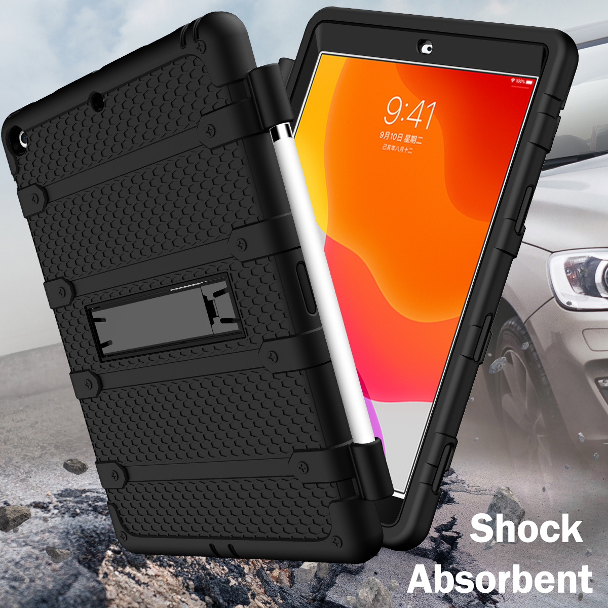 For iPad 10.2 2019/2020 suitcase pen slot bracket silicone PC bracket flat protective cover