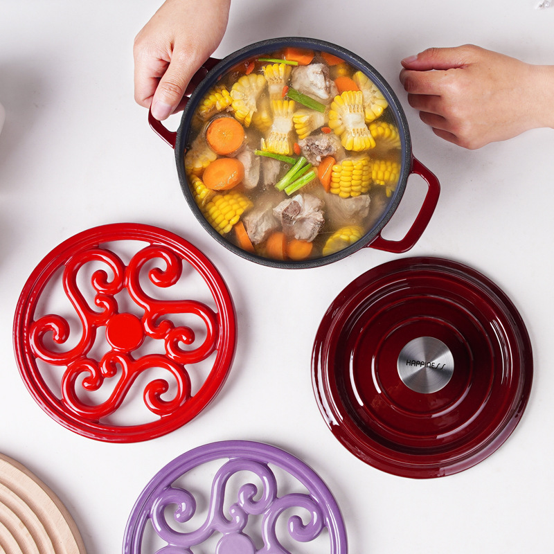 Cojín aislante de esmalte de hierro fundido nuevo cojín de mesa de comedor chino resistente a quemaduras cojín de platos resistente a altas temperaturas