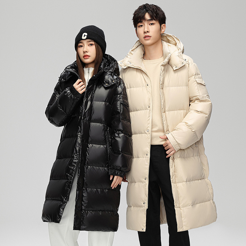 Chaqueta de plumón largo caliente estilo americano chaqueta de moda con capuchón suelta hombre explosión gruesa chaqueta de moda