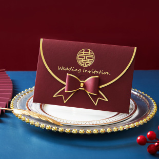Invitation Wedding Invitation Wedding High-End Wedding Banquet Stereo Bow 2022 New Style Atmospheric Invitation Nail