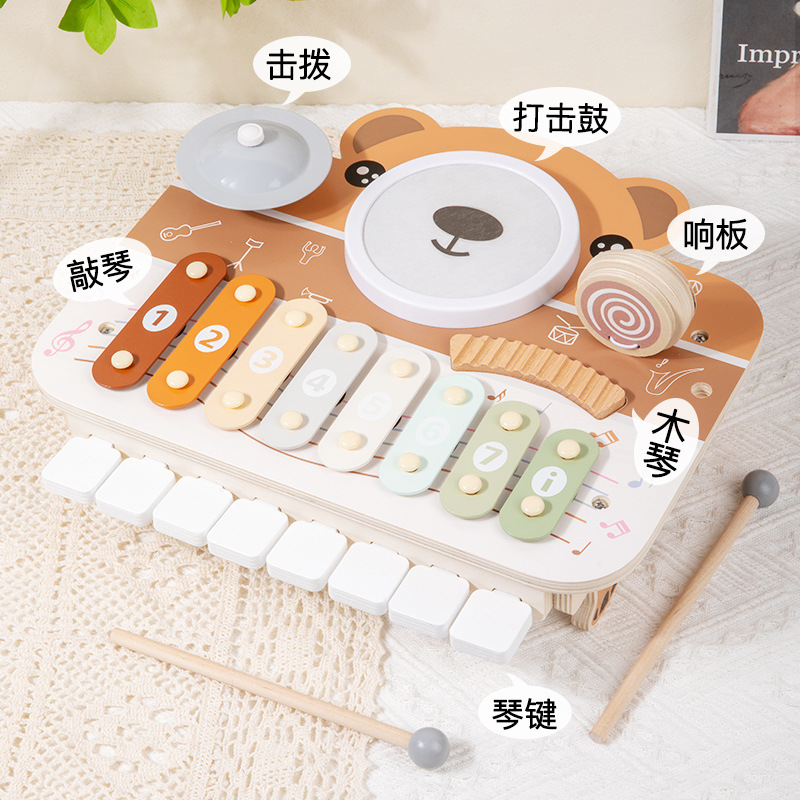 Ce木製多機能熊ピアノドラム子供早教パーカッション音楽台赤ちゃん啓蒙叩き楽器