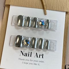 新款高級氣質銀色賽博朋克風高品質K9閃鑽純手工可拆卸穿戴甲美甲