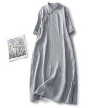 实拍 新款水洗亚麻女装原创新中式旗袍高端精致刺绣棉麻连衣裙