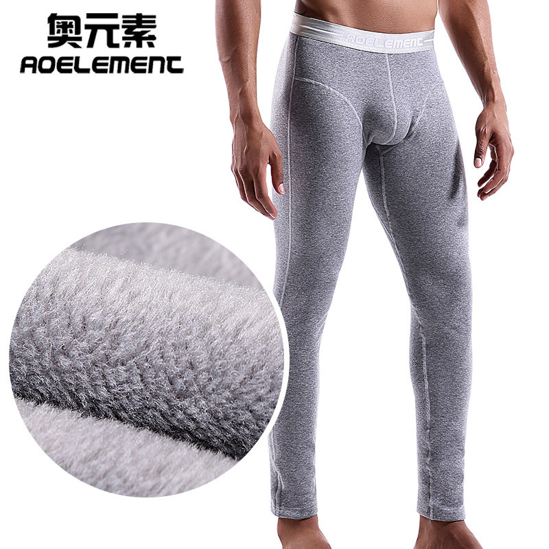 Men's Thermal Pants with Fleece Lining, Thickened Autumn and Winter Slim-Fit Cotton Pants, Warm Men's Base Layer Single Piece Wool Pants with Stretch
