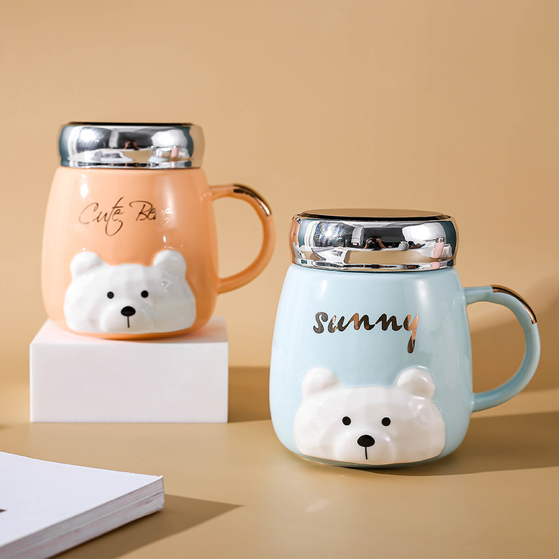 Oficina de moda encantadora taza de cerámica flor taza de té creativa pequeña taza de agua con tapa