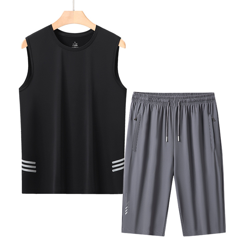 L - 8X verano chaleco de malla de hielo para hombre delgado camiseta de secado rápido para aumentar la camiseta deportiva pantalones cortos para hombres