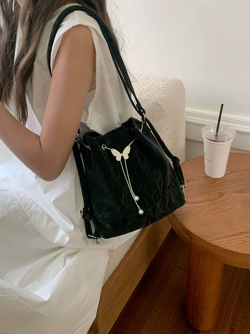 One-shoulder mint backpack shoulder bag, 24×22×10.5 cm, drawstring & magnetic closure