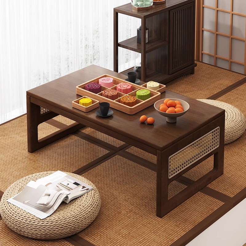 Mesa de té de tatami de madera sólida, mesa de té de ventana flotante china, mesa pequeña para el dormitorio doméstico, mesa baja plegable, mesas de kang