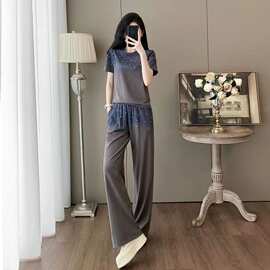 渐变色钉珠休闲运动套装女夏季减龄一整套穿搭简约时尚洋气两件套