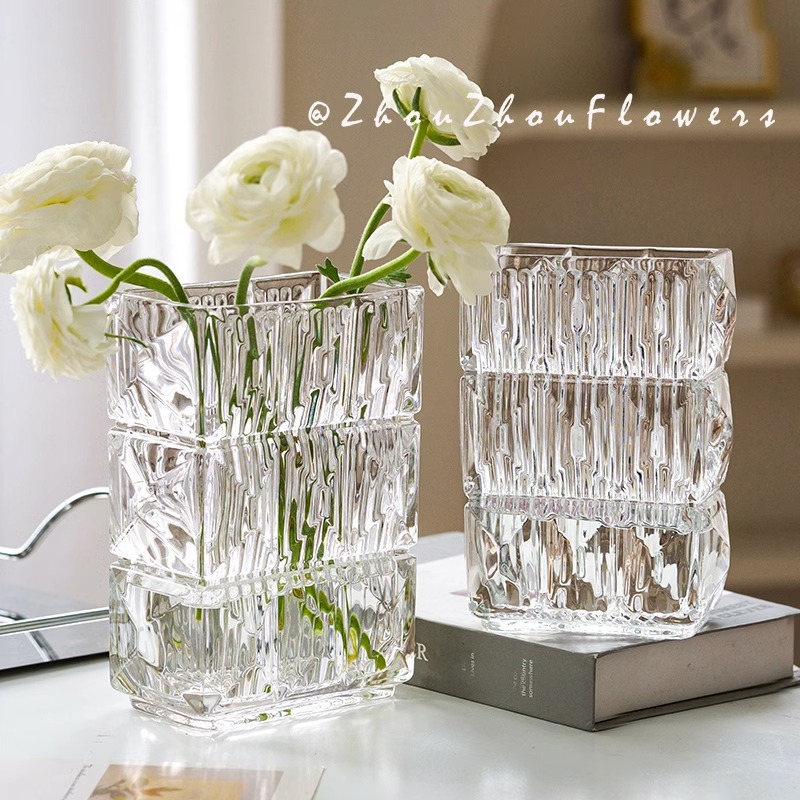 ins style simple crystal glass vase wholesale hydroponic living room flower arrangement transparent ornament high-end internet celebrity vase