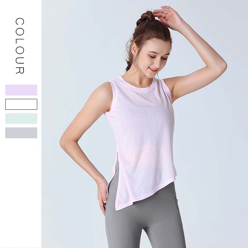 Spring and Summer New Solid Color Loose Yoga Vest Blouse Split Pullover Quick-drying Fitness Sleeveless Top for Women
