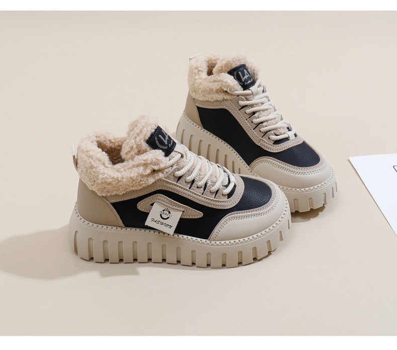 Stivali da neve alti in velluto invernale per studentesse, scarpe calde casual con plateau, scarpe di cotone_voghion.com