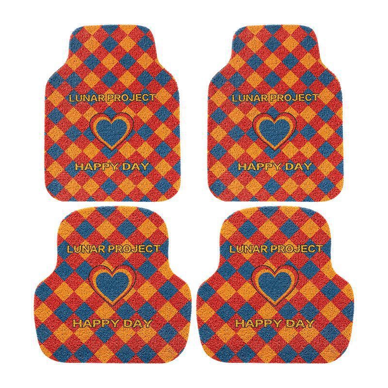 Cross-Border Temu Black and White Checkered Silk Circle Floor Mats for Cars, Dust-Proof, Wear-Resistant, Dirt-Resistant and Easy to Care For, Four-Piece Set of Floor Mats