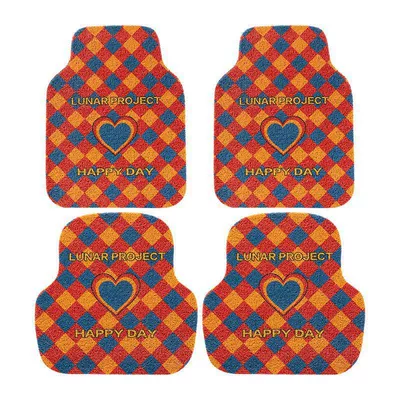 Checkered Silk Circle Floor Mats for Cars, Avtomobil döşəmə paspasları - red-yellow-blue-plaid-3344cm-pack-of-two