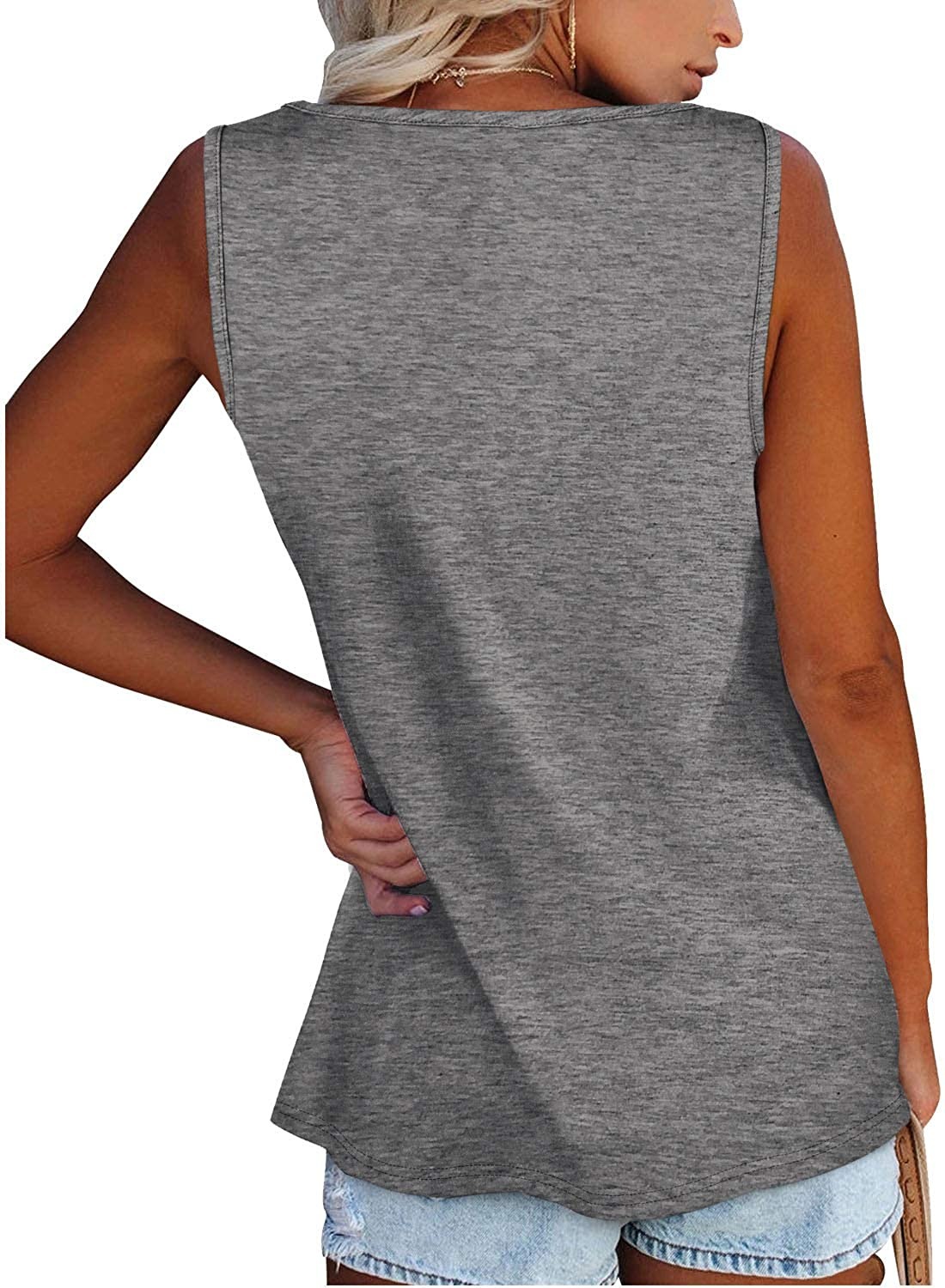 Comfort Function Loose Version Solid Color Pattern Wholesale Women'S Casual Solid Color Sleeveless Button T-Shirts