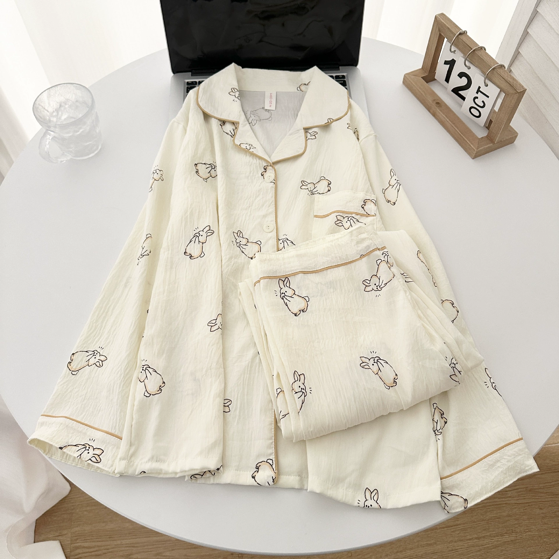 Autumn Cartoon Pajama Set — Long-Sleeve Top, Trousers & Cardigan, Sizes M–XXL, Multi-Color
