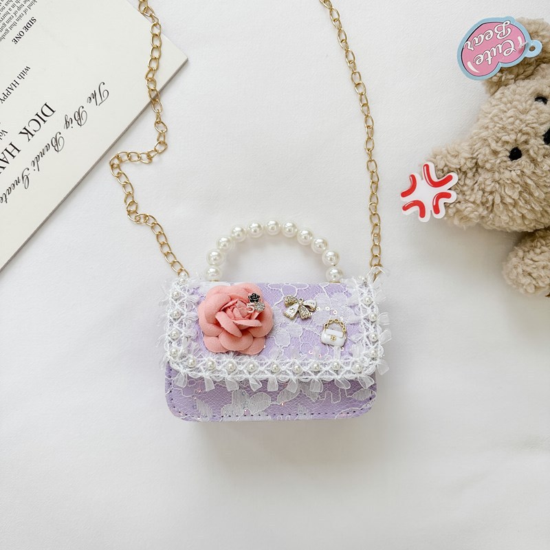 Nueva moda para niños bolso cuadrado bolso princesa de estilo extranjero bolso de cadena de flores para niñas bolso de hombro