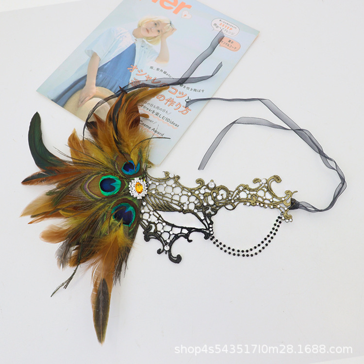 Nuevo diseño transfronterizo de cuentas elegantes máscaras de encaje plumas de pavón decoración mascaradas máscaras de fiesta