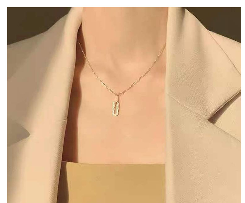 925 sterling silver Chain Material cable chain Chain Type 925 Sterling Silver Zircon Cable Chain Inlay Geometric Pendant Necklace