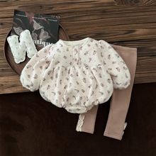 清仓~婴儿衣服秋冬款长袖三角哈衣甜美碎花洋气女宝宝加绒包屁衣1