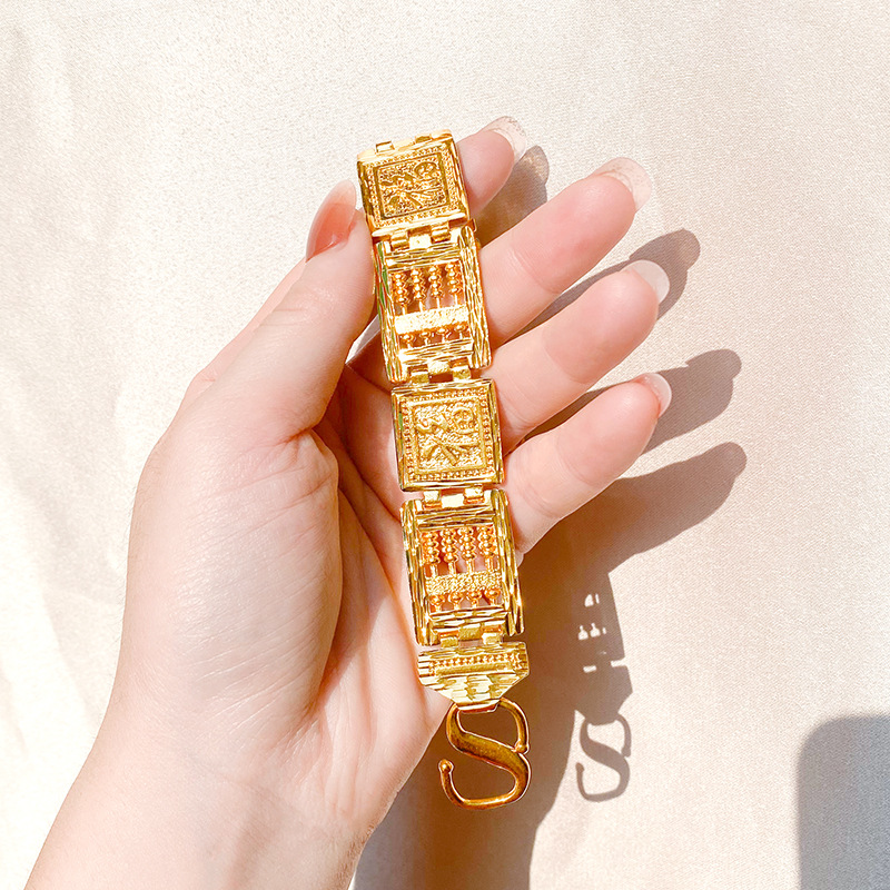 Arena antigua oro Ábaco fu carácter Fu marca pulsera hombres y mujeres estilo retro imitación oro joyería elegante estilo chino pulsera