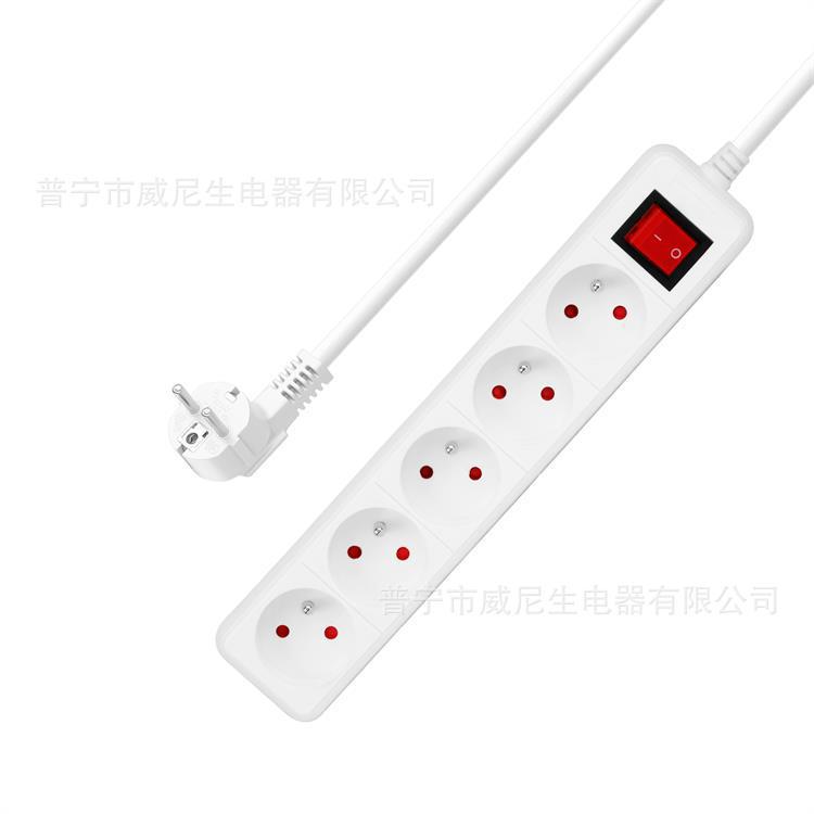 跨境批发法式排插5路带开关可挂墙1.5m线排插
