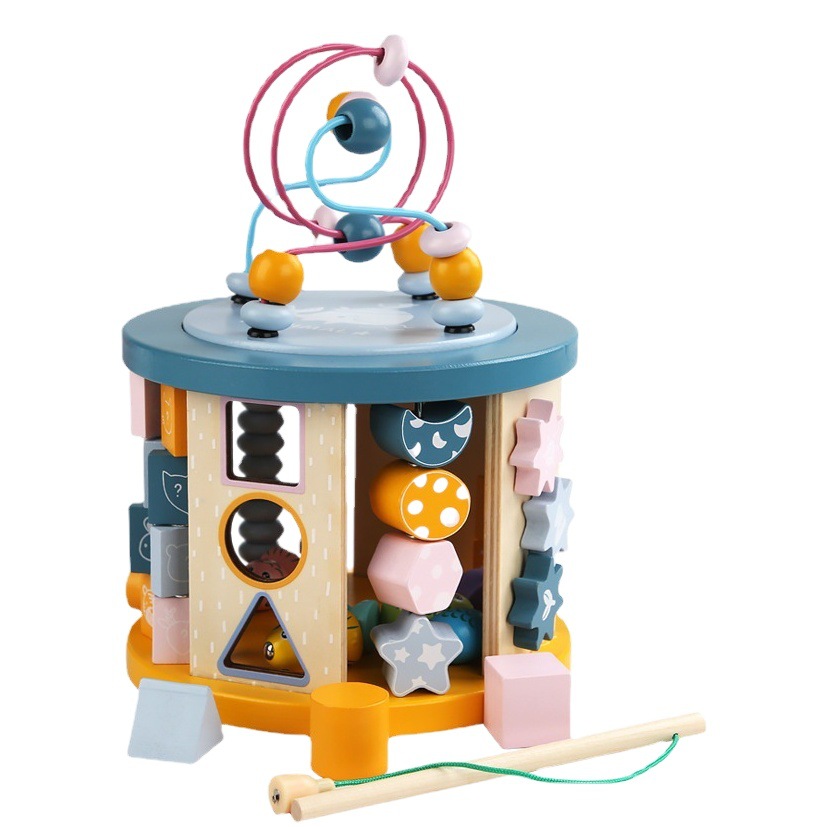 Caja del Tesoro de cuentas de madera de los niños juguetes de cuentas de múltiples funciones de la educación temprana inteligencia cerebro-movimiento bebé regalo para 1-2 años de edad