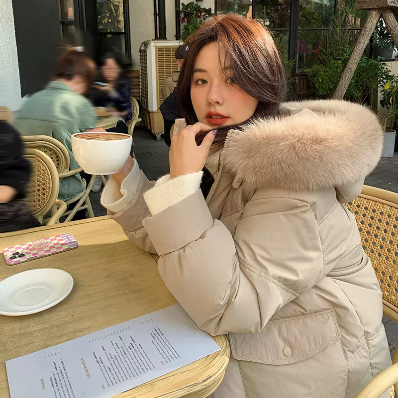 羽绒服女2025新款时尚洋气设计感加厚白鸭绒冬季中长款学生外套潮
