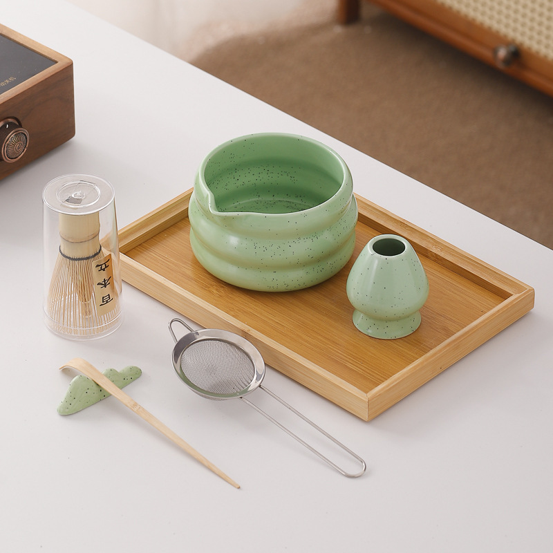 7件套Matcha set 紫色黑墨点茶筅抹茶刷百本立陶瓷抹茶碗工具套装|undefined