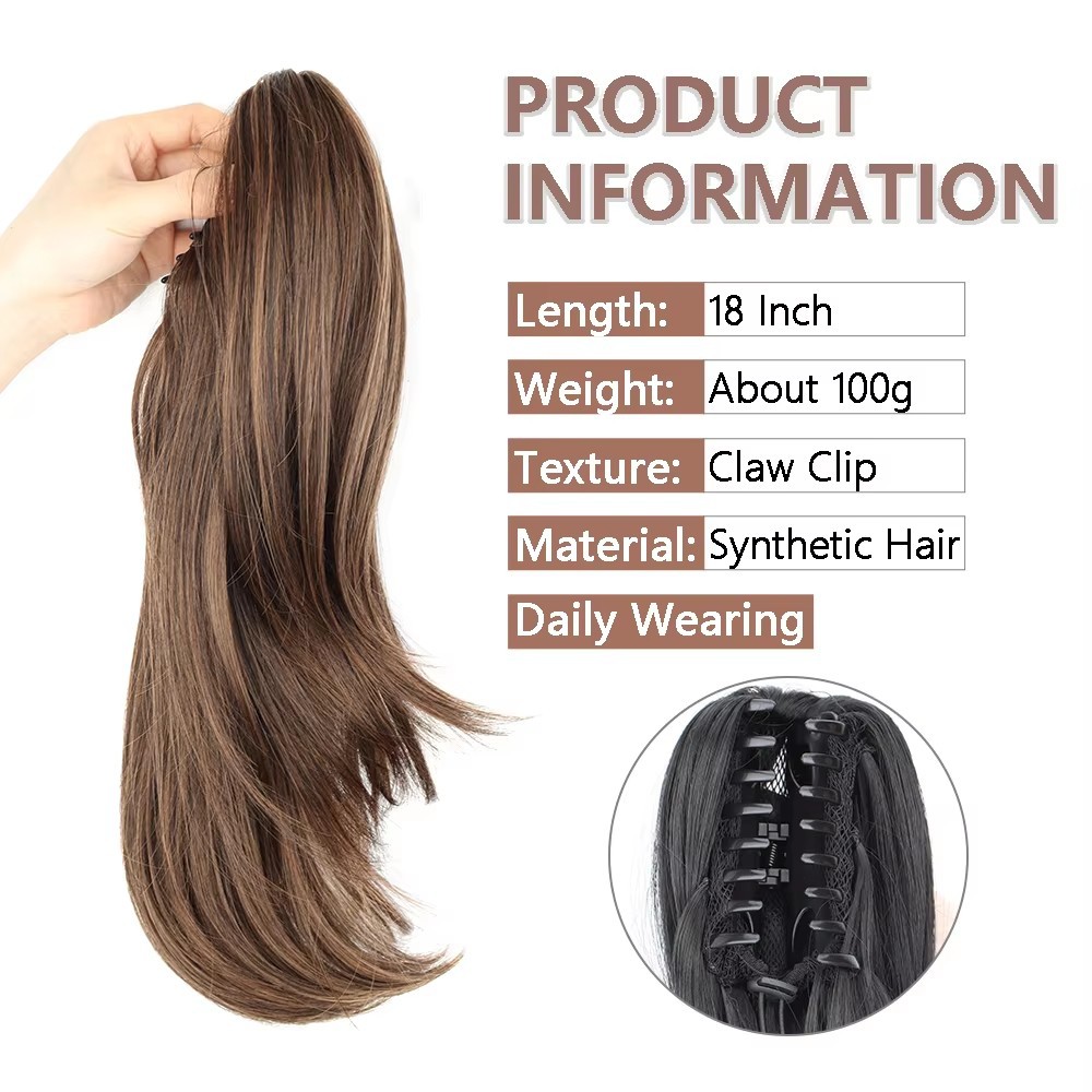 Long Layered Synthetic Hair Claw Clip Ponytail For Women_voghion.com