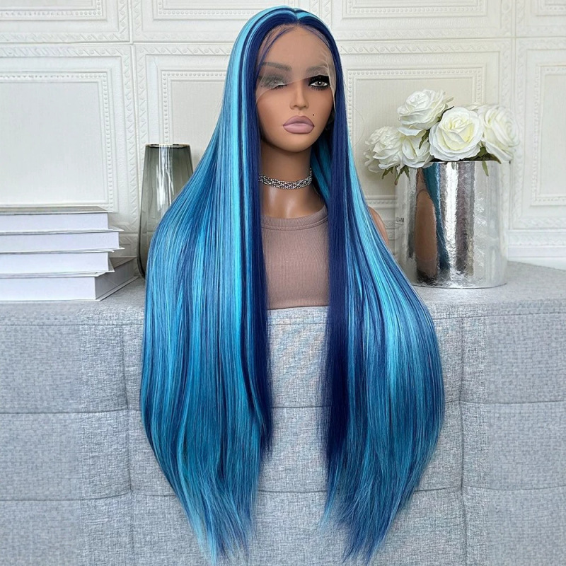 Amazon new European and American wig women's 13*4 front lace chemical fiber gradient matte long straight hair hood manufacturer