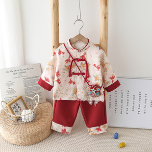 Zhuzhou Baby Dress Suit One-Year-Old Baby Girl Birthday Party Small Goldfish Shoulder Bag Chinese Style Han Dynasty Suit Tang Suit