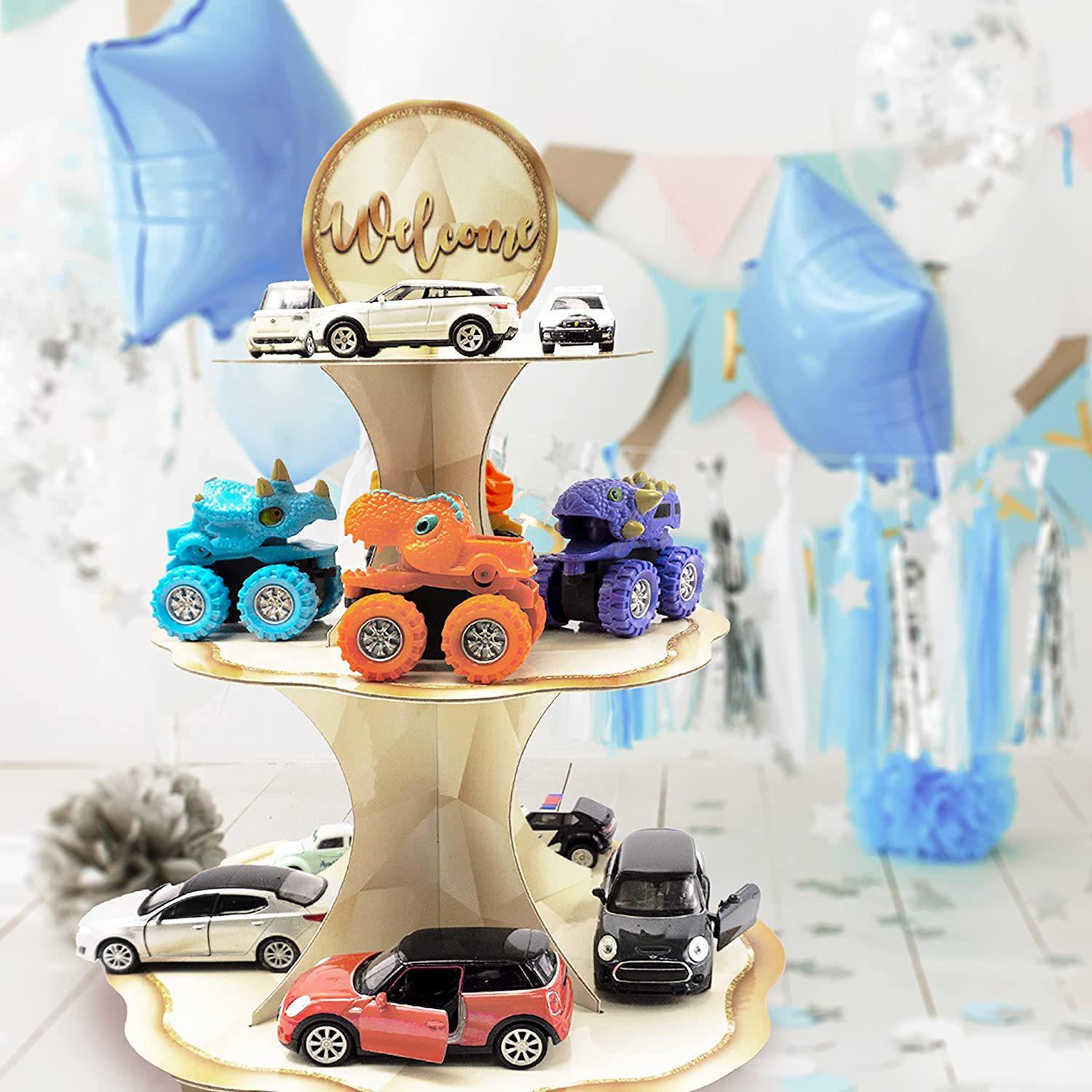 硬卡纸三层蛋糕座托盘生日派对甜品桌摆台杯装蛋糕点心干果放置架