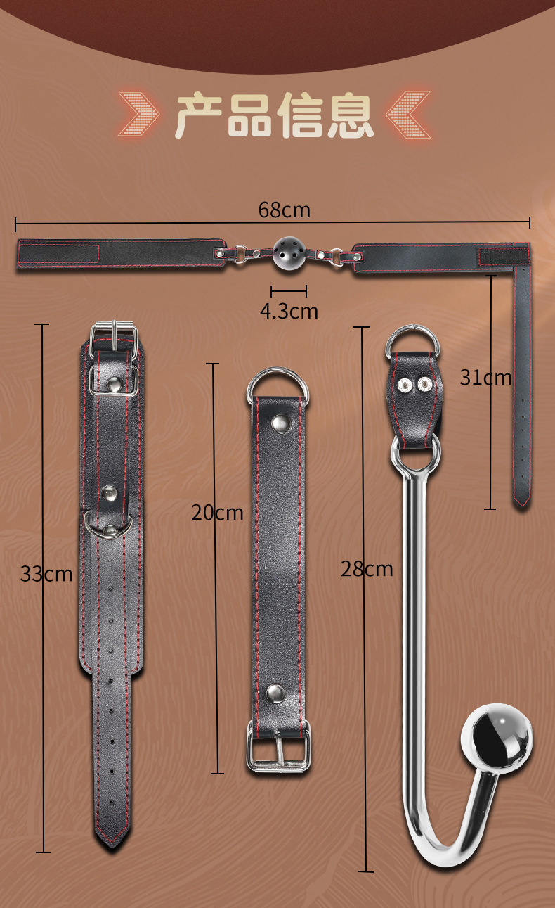 Adult Couple Flirting Props Set with Nipple Clamps, Handcuffs, Mouth Ball and Anal Hook — detail image 23