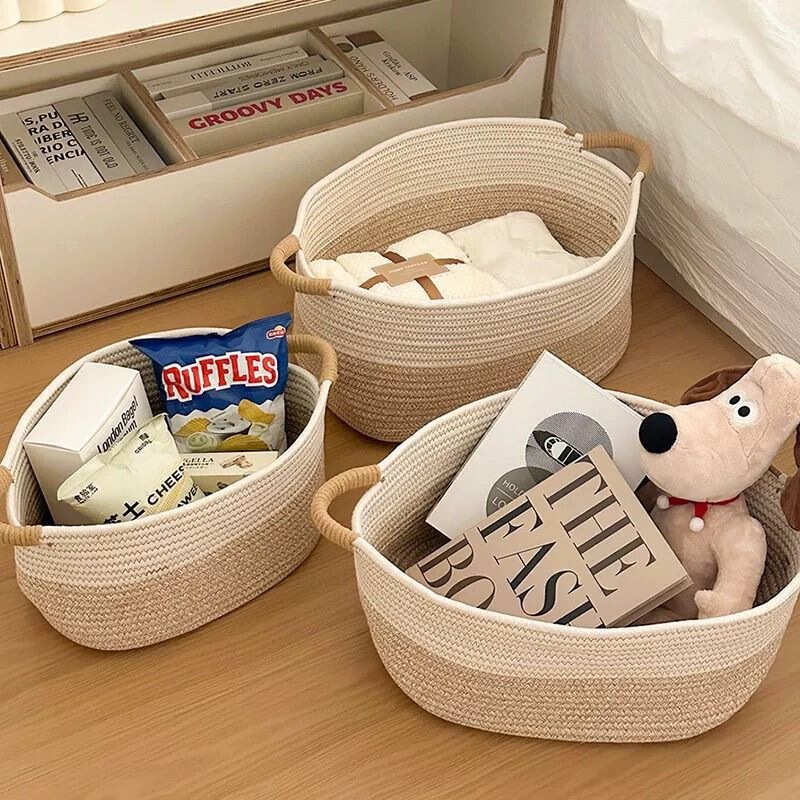 Cotton Rope Woven Storage Basket, Large Capacity Home Desktop Storage Basket, Ins-style Miscellaneous Storage Basket, Cute and Stylish Cotton Rope Woven Storage Basket, Large Capacity Home Desktop Storage Basket, Ins-style Miscellaneous Storage Basket, Cute and Stylish