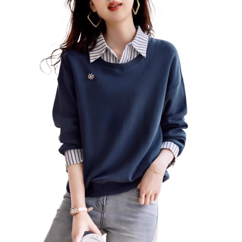 Women's New Fashion and Stylish Youthful Long-Sleeve Hoodie, Autumn New Casual Slimming Pseudo-Two-Piece Hoodie for Women in Autumn