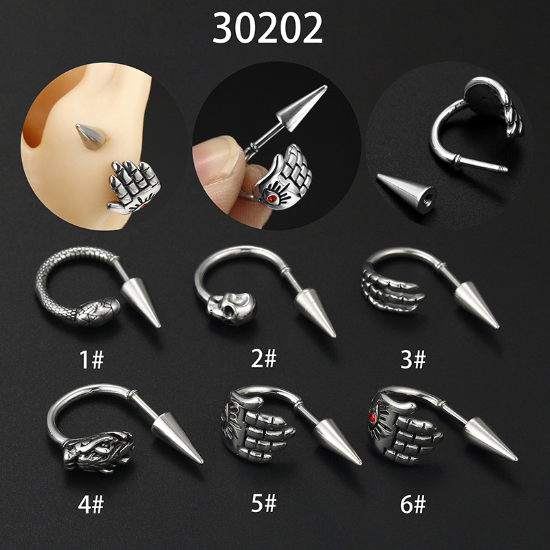 11g Weight 316L Stainless Steel Ear Needle Material 1 Piece Stainless Steel Stone-Free Ear Cartilage Rings & Studs Hand Skull Rotatable