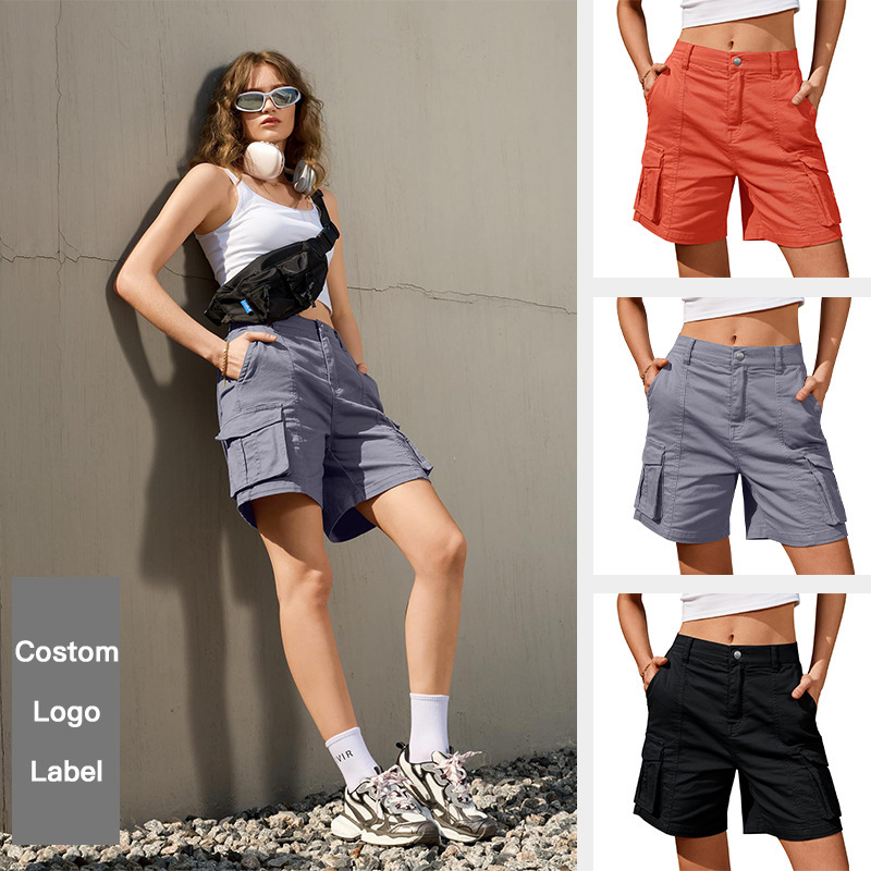 Amazon Women Workwear Shorts plus size Foreign Trade Straight Multi-Pocket Shorts Outdoor Casual Loose Hiking Shorts