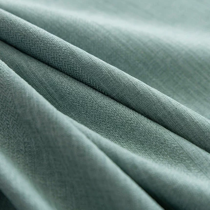 2021 New Light Luxury Green Stripes Solid Color Cotton and Linen Blackout Curtains for Bedroom Living Room Balcony Customization