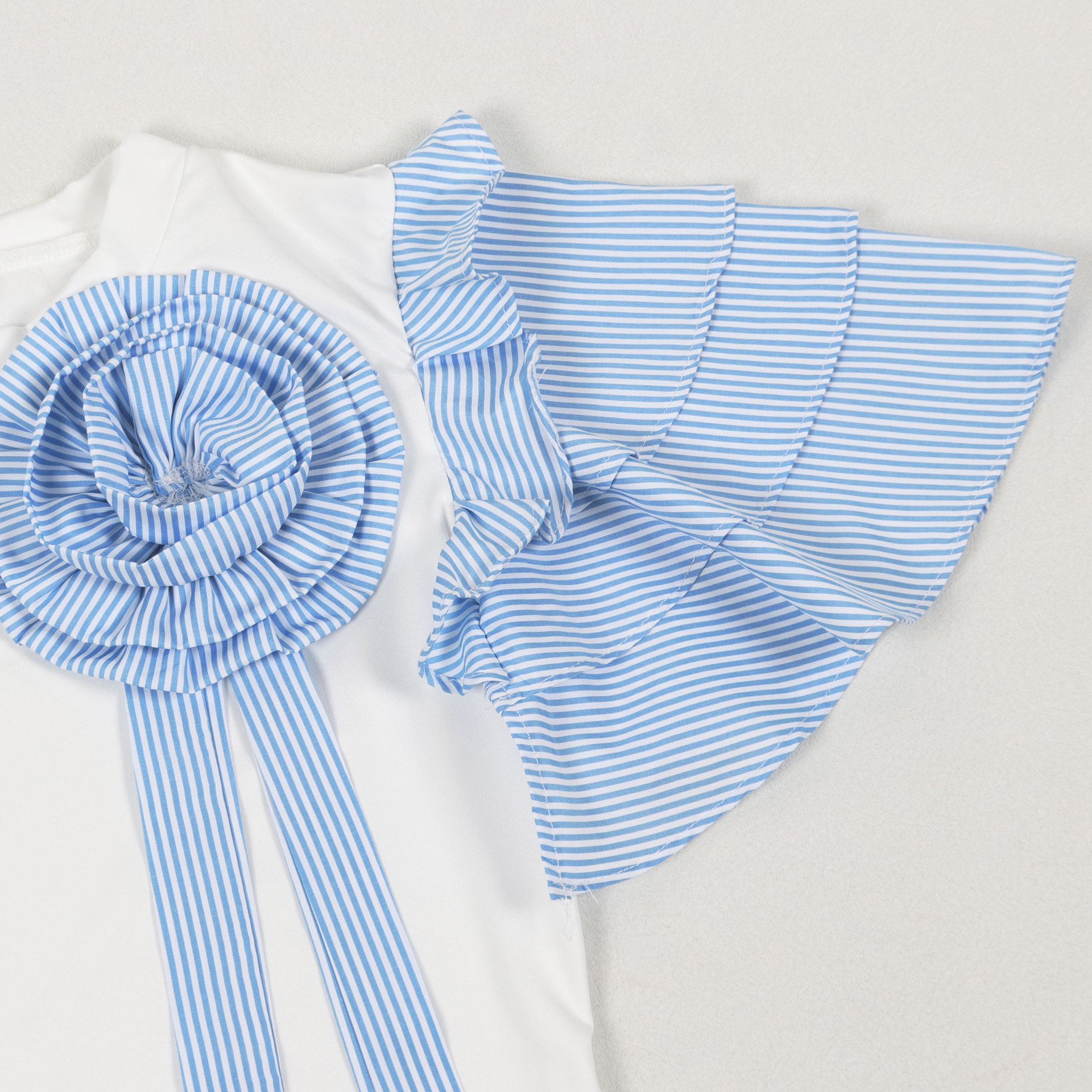 Round Neck Short Sleeve Striped Contrast Color Wide Leg Pants Two Piece Sets
