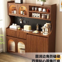 2025新款餐边柜靠墙一体储物柜客厅酒柜中古风茶水柜子实木咖啡柜