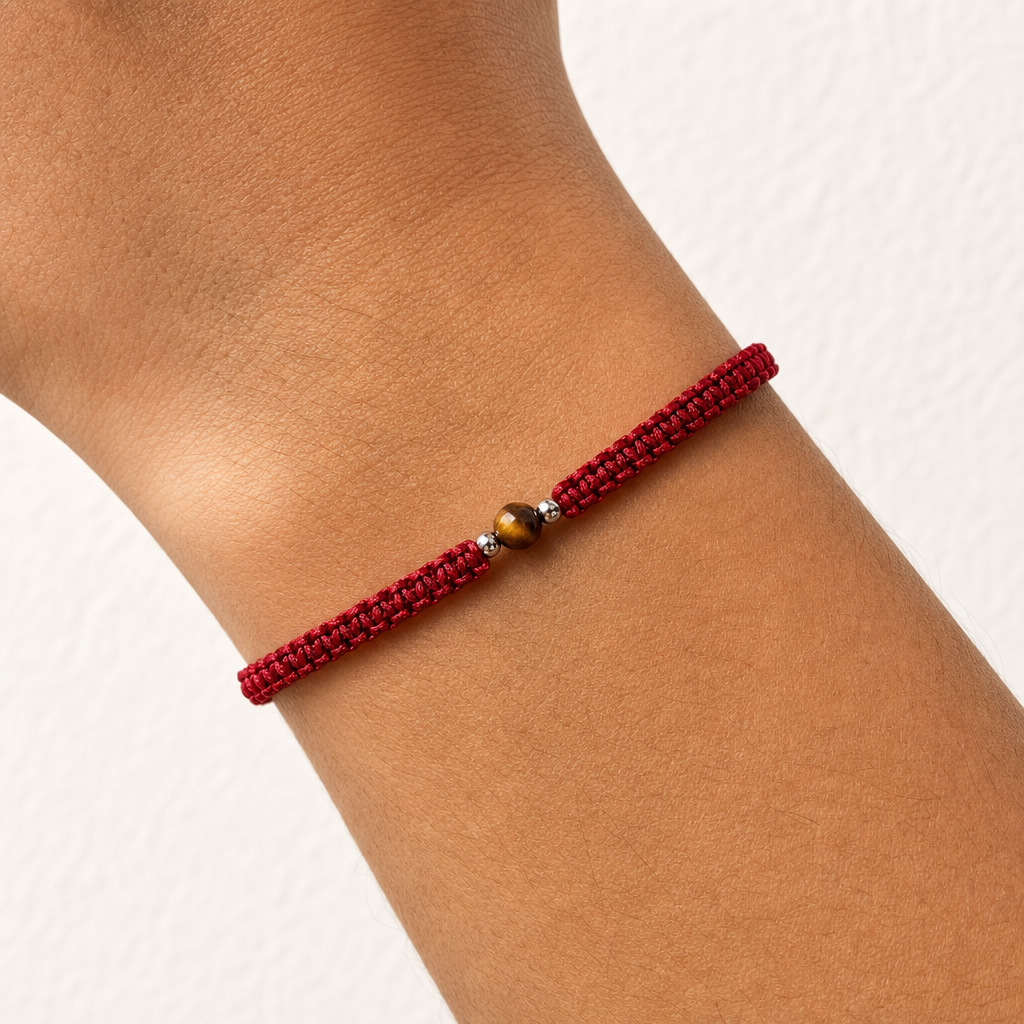 Go2Boho Red Hand-Woven Bracelet with Mixed Materials and Metal Beads, Unisex, Simple and Adjustable Style