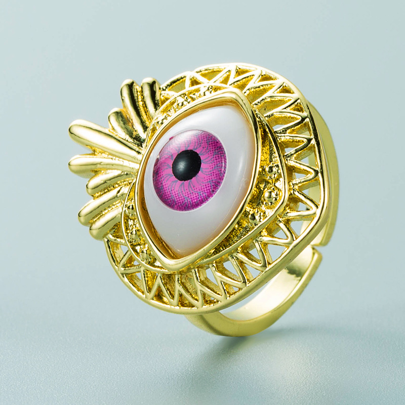 Fashion Hollow Devil's Eye Shape Copper Oil Drop Eye Ring Wholesale Nihaojewelry display picture 5